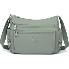 Smart Bags Orta Boy Çok Cepli Su Geçirmez Krınkıl Kumaş Kadın Omuz Çantası Yeşil