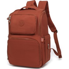 Smart Bags Büyük Boy Su Geçirmez Çok Cepli Anne ve Bebek Bakım Sırt Çantası Kiremit