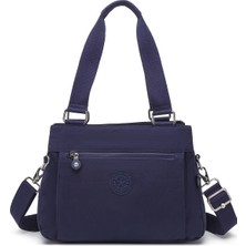 Smart Bags Orta Boy Çok Cepli Su Geçirmez Hafif Krınkıl Kumaş Kadın Omuz Çantası Lacivert