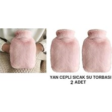 Iki Adet Sıcak Su Torbası Yan Cepli Pembe Peluş Termofor 27X17X2CM 1 Litre