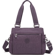 Smart Bags Orta Boy Çok Cepli Su Geçirmez Hafif Krınkıl Kumaş Kadın Omuz Çantası Mürdüm