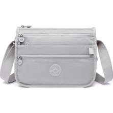 Smart Bags Çok Cepli Günlük Orta Boy Su Geçirmez Krınkıl Kumaş Kadın Omuz Çantası Buz Gri