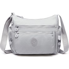 Smart Bags Orta Boy Çok Cepli Su Geçirmez Krınkıl Kumaş Kadın Omuz Çantası Buz Gri