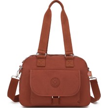 Smart Bags Orta Boy Çok Cepli Su Geçirmez Hafif Krınkıl Kumaş Kadın Omuz Çantası Kiremit