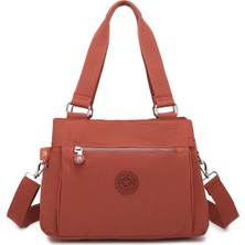 Smart Bags Orta Boy Çok Cepli Su Geçirmez Hafif Krınkıl Kumaş Kadın Omuz Çantası Kiremit