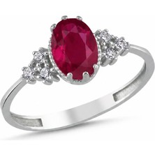 La Mia Felicita 925 Ayar Gümüş Yakut Renk Oval Taşlı Pırlanta Montür Rodyum Kaplama Kadın Yüzük – Ruby Elegance