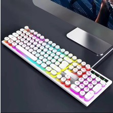 T-Wolf T80 Retro Punk Gaming Klavye Rainbow LED Aydınlatmalı 104 Tuşlu USB Kablolu Mekanik Hisli Oyuncu Klavyesi