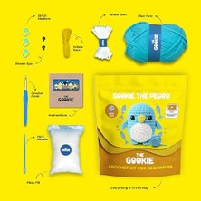 The Gookie Başlangıç Amigurumi Seti, Pedro Örgü Oyuncak, Tığ Işi El Yapımı Kit, Mavi ve Beyaz Iplikli, Video Eğitimli