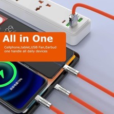 6A 3in1 Type-C Sıvı Silikon Data Hızlı Şarj Kablosu - Bakır Döşeme - Katlanmaz Kırılmaz Dayanıklı Kablo Turuncu