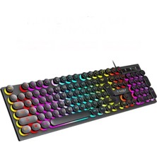 T-Wolf T80 Retro Punk Gaming Klavye Rainbow LED Aydınlatmalı 104 Tuşlu USB Kablolu Mekanik Hisli Oyuncu Klavyesi