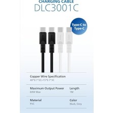 DLC3001 Usb-C Şarj ve Data Kablosu, 60W, Hızlı Şarj, 3A Yüksek Akım, 1 Metre, Dayanıklı Slikon Kablo (Beyaz)