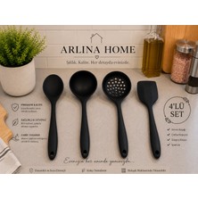 Arlina Home Kids Oskar Silikon Büyük Spatula Kaşık Kepçe Kevgir Seti 4 Lü Siyah