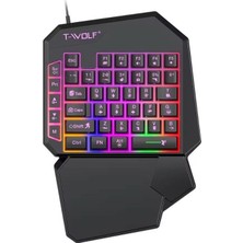 T-Wolf T19 Tek Elli Gaming Klavye Rgb LED Işıklı 40 Tuşlu USB Oyuncu Keypad Ergonomik Bilek Destekli