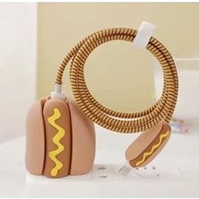 Telefoncuyuzco 18W/20W Şarj Başlığı Ile Uyumlu 3D Animasyon Şarj Başlığı ve Kablo Koruyucu Set, Hot Dog