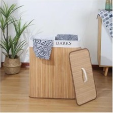 Bambu Katlanabilir Kirli Çamaşır Sepeti, Kapaklı, Yıkanabilir Astar 32X52X60 Siyah-Beyaz Kirli-Temiz Bölmeli Çamaşır Sepeti