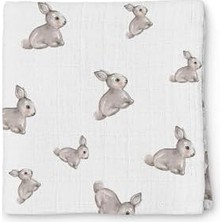 Muslin Bebek ÖRTÜSÜ,%100 Pamuk, Beyaz, 120X120 Cm, Iconique Lapin Desenli, Oeko-Tex Sertifikalı