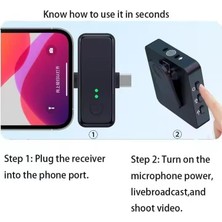 Prime Type-C ve Lightning Girişli Kablosuz Mikrofon, 20 Metreye Kadar Erişim Mesafesi, Tak ve Çalıştır, Canlı Yayın, Röportaj, Vlog, ile Uyumlu, Clear Timbre Ses Kalitesi | F15-2