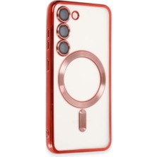 Prime Galaxy S23 Plus Için ile Uyumlu Kılıf Kamera Lensli Korumalı Şeffaf Silikon Kapak Kırmızı