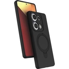 Prime - ile Uyumlu 13 Pro 4g Kılıf Magsafe ile Uyumlu Halkalı Standlı Içi Kadife Yumuşak Renkli Silikon - Siyah