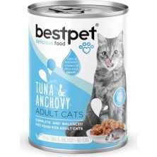 Prime Bestpet Yetişkin Kediler Için, Taze Ton Balıklı, Taze Hamsi Parça Etli ve Soslu Yaş Mama, 400 G x 12 Adet