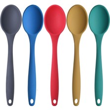 Prime 5 Parça Büyük Boy Silikon Kaşık Seti, Yanmaz Yapışmaz,, Kırmızı, Sarı, Yeşil, Mavi, Bpa