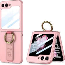 Prime Galaxy Z Flip 6 Kılıf Kamera Korumalı Yüzüklü Flip Ring Kıpta Kapak-Pembe