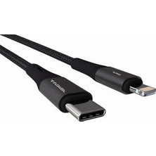 Prime Wahoo Type C-Lightning Örgülü Pd 27WATT Hızlı Şarj Kablosu, Siyah/ Metal (100 Cm)