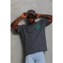 Lune Store Erkek Baskılı T-Shirt Kısa Kol Bisiklet Yaka Regular Fit Rahat Kalıp Günlük Tişört - Füme