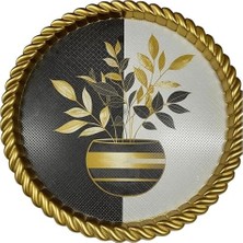 Prime Lüks Dekoratif Plastik Tepsi Altın Çerçeve 46X46 Vazoda Çiçek Desenli