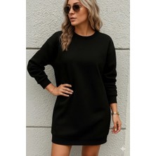 Lune Store Kadın Uzun Kollu Bisiklet Yaka Iki Iplik Elbise