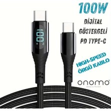 Prime 100W Type-C Dijital Göstergeli Şarj ve Veri Kablosu, Örgülü, 1.2 Metre, Siyah