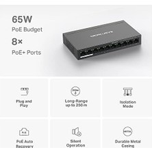 Prime MS110P, 10-Port 10/100MBPS Desktop Switch With 8-Port Poe+