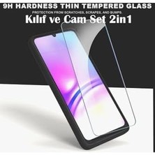 Prime - Galaxy A07 ile Uyumlu Kılıf Kamera Korumalı Yumuşak Renkli Silikon + 9h Ekran Koruyucu Cam 2in1 Set - Siyah