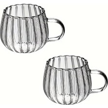 Prime Life 2 Adet Ateşe Dayanıklı 400 ml Çizgili Borosilikat Cam Kupa Bardak MIT1100