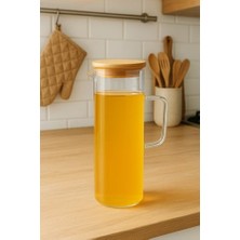 Prime Lavino 3 Parça 400 ml Borosilikat Yağlık - Bambu Altlık ve 2 Adet Bambu Kapaklı Cam Yağdanlık