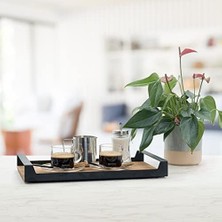 Prime Küçük Ham Renk Servis ve Sunum Tepsisi, Metal Kulplu Ahşap Tepsi - 42X22,5 cm