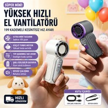 Azurtech Mini Turbo El Vantilatörü 199 Kademeli Şarjlı Taşınabilir Fan Dijital Ekranlı