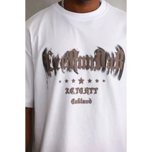 Lune Store Erkek Baskılı T-Shirt Kısa Kol Bisiklet Yaka Regular Fit Rahat Kalıp Günlük Tişört - Beyaz
