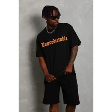Lune Store Erkek Baskılı T-Shirt Kısa Kol Bisiklet Yaka Regular Fit Rahat Kalıp Günlük Tişört - Siyah