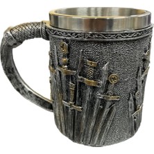 Prime Kılıç Kabartmalı Paslanmaz Çelik Kupa Bardak, 400ML, Antik Gri