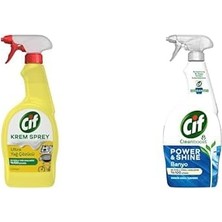 Prime Cif Krem Sprey Ultra Yağ Çözücü Yüzey Temizleyici Limon 750 ml ve Cif Power Cleanboost Sprey Temizleyici Banyo Için Temizleyici ve Kireç Çözücü 750 ml