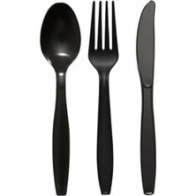 Prime Plastik Lüks Çatal-Kaşık- Bıçak 3 Lü Siyah Siyah Set 100 Lü