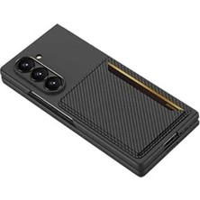 Prime Galaxy Z Fold 6 Karbonfiber Arka Yüzey Kartlıklı Z-Kart Kıpta Sert Kapak-Siyah