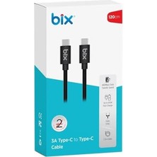 Prime Bix BX-UC02C 60W Type-C To Type-C Hızlı Şarj ve Data Kablosu 1.2 Metre Siyah