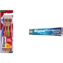 Prime Signal Premium Action 4'lü (3+1) Yumuşak Diş Fırçası ve Signal Diş Macunu Original 2 Haftada Daha Beyaz Dişler 75 ml