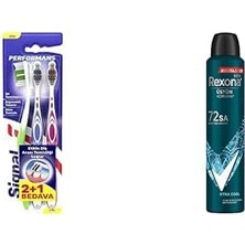 Prime Signal Performans Etkin Diş Temizliği 2+1 Orta Diş Fırçası ve Rexona Men Erkek Sprey Deodorant Xtra 72 Saat Kesintisiz Üstün Koruma 200 ml