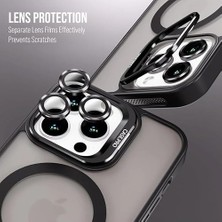 Prime Için Kılıf Kamera Korumalı Şarj Özellikli Mat Şeffaf Renkli Standlı Kılıf (Lens Hediyeli) (Siyah, 16 Pro Max)