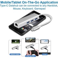 Prime USB Type C Ethernet 1000MBPS - 1 Gigabit Adaptör ve 3 USB Bağlantı Noktası 3.0 Data Hub MacBook Air/pro iMac Acer Asus Hp ile Uyumlu - Gümüş