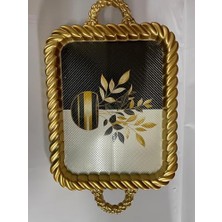 Prime Lüks Dekoratif Plastik Tepsi Altın Çerçeve 38X28 Vazoda Çiçek Desenli