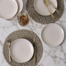 Prime Kumlu Krem Rölyefli Pasta Tabağı 21 cm 6 Adet Q32